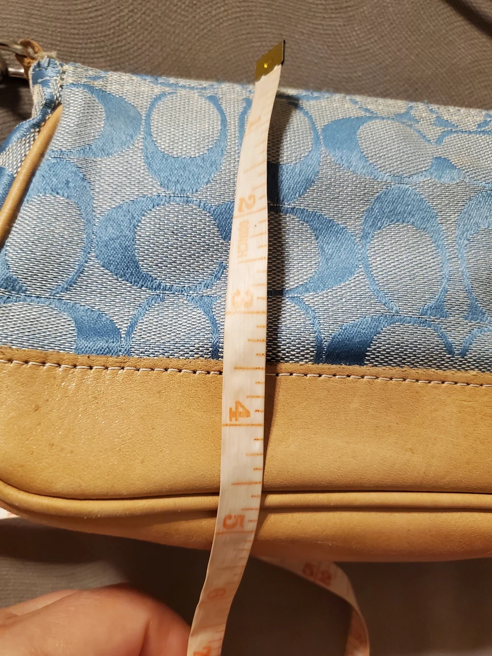 Y2k Coach Blue Signature Canvas and Tan Leather Shoulder Bag